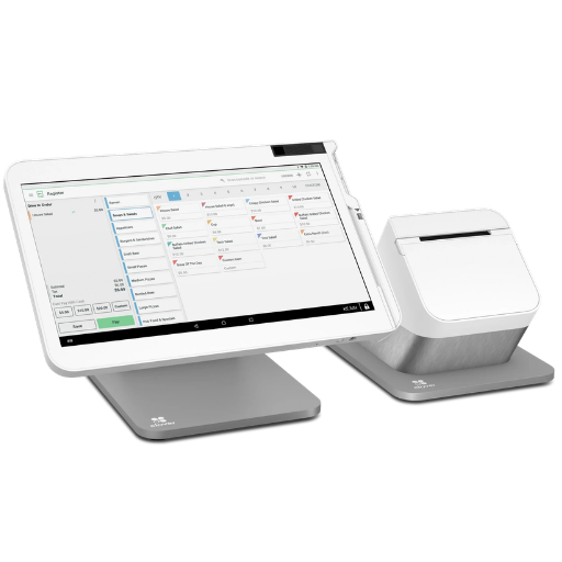Countertop payment station with a merchant screen and a separate customer-facing display